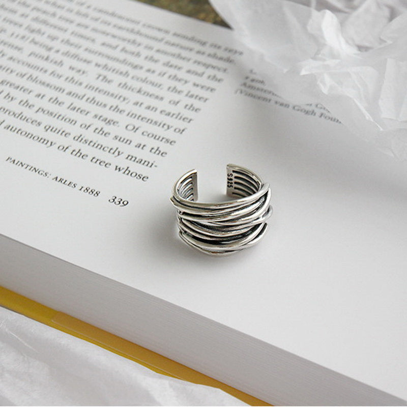 Bague ajustable en argent sterling 925 superposé