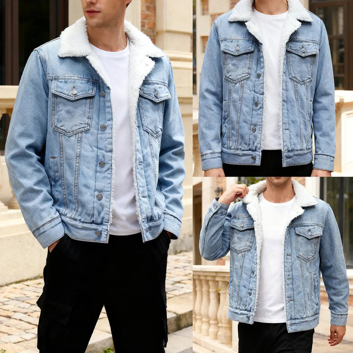 Veste en jean homme doublée sherpa à col fourré – Lucas - vue 4