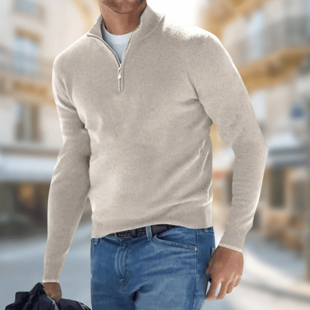 Pull homme léger en maille fine à quart de zip – Maximilian – Beige