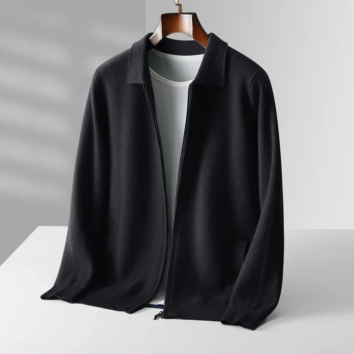 Cardigan zippé homme élégant en maille – Ethan – Noir