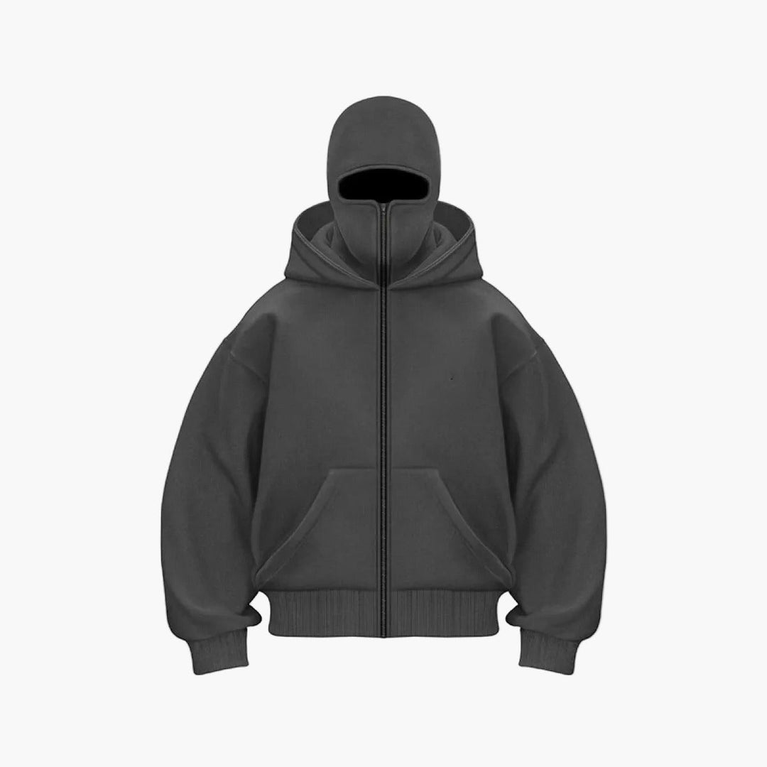 Sweat zippé à capuche unisexe urbain à cache-visage intégré – Matteo – vue 9