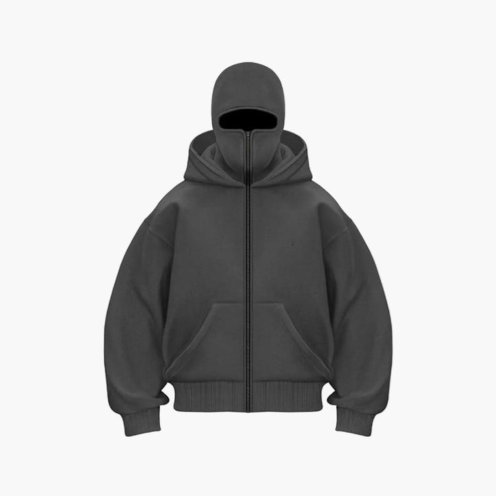 Sweat zippé à capuche unisexe urbain à cache-visage intégré – Matteo – vue 9