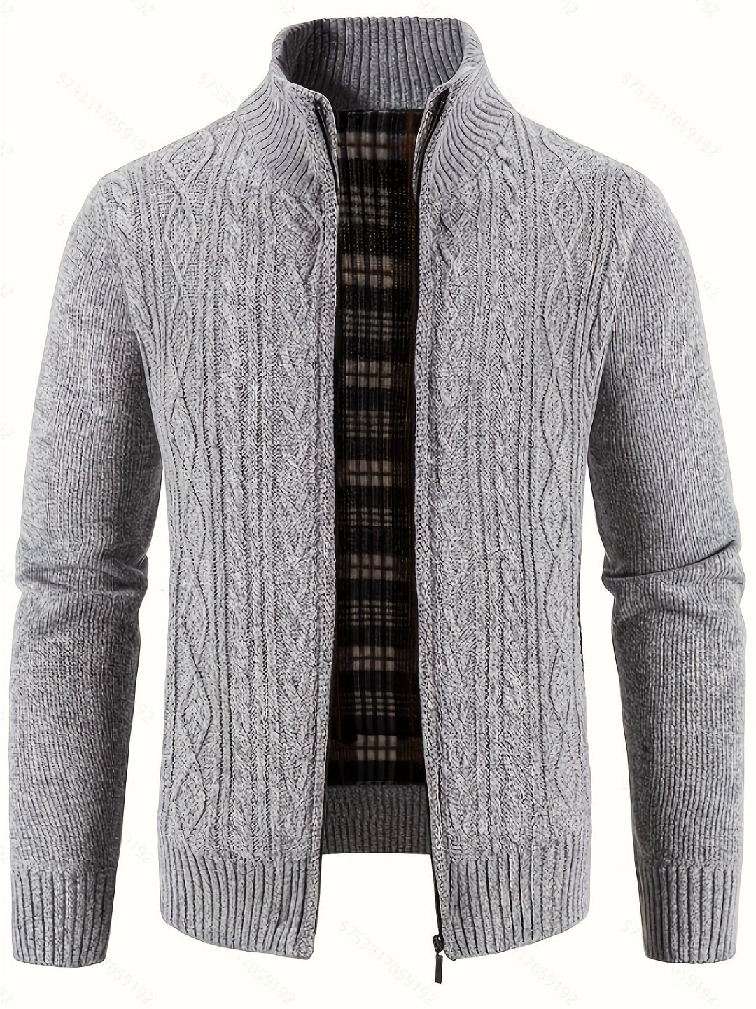 Cardigan zippé homme en maille torsadée à col montant – Henrik – Gris clair