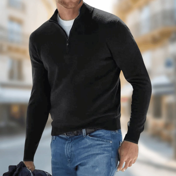 Pull homme léger en maille fine à quart de zip – Maximilian – Noir