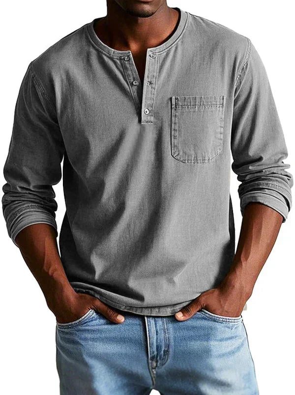 T-shirt henley homme décontracté à manches longues – Philipp – Gris