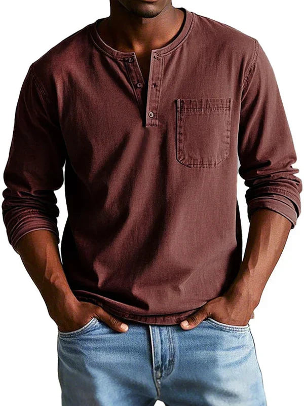 T-shirt henley homme décontracté à manches longues – Philipp – Rouge