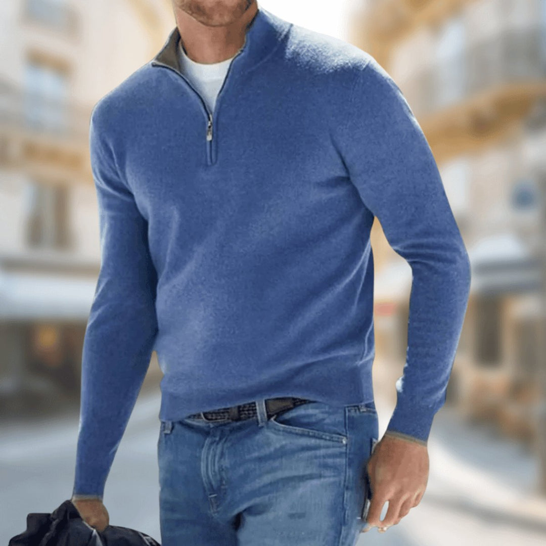 Pull homme léger en maille fine à quart de zip – Maximilian – Bleu