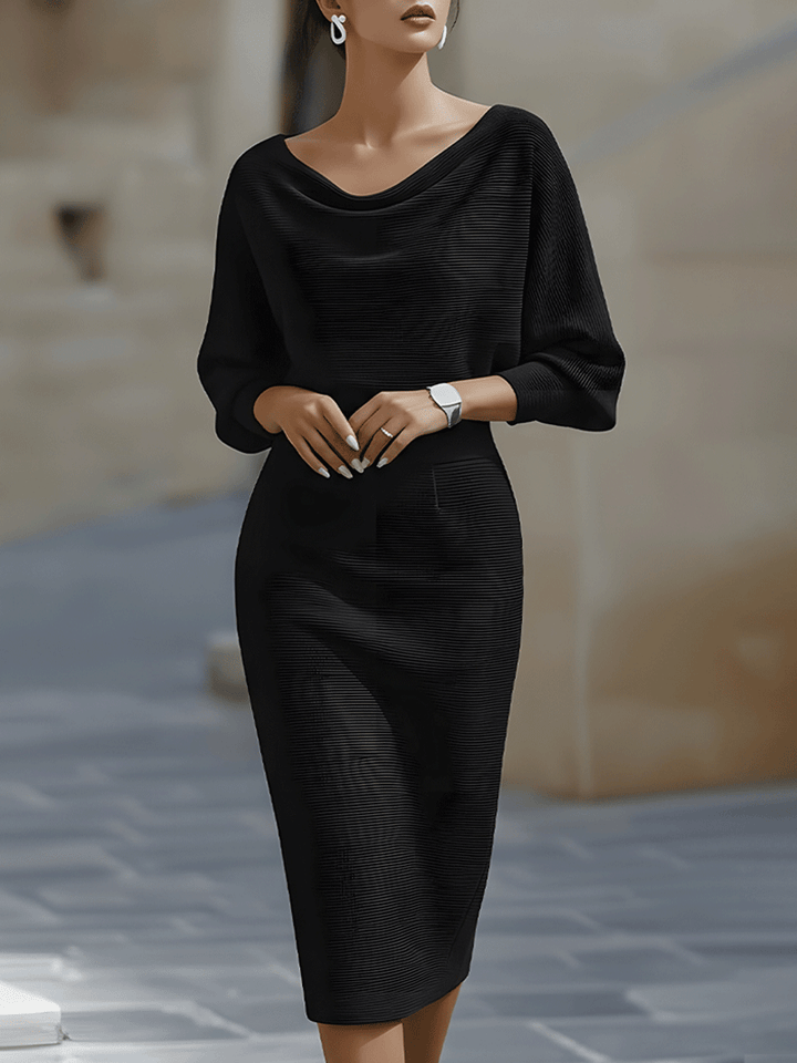 Robe midi moulante femme col bateau à manches chauve-souris – Jacqueline – vue 7