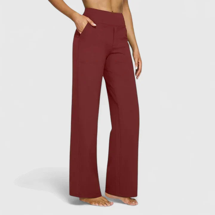 Pantalon femme taille haute à jambe droite et poches – Romane - Rouge