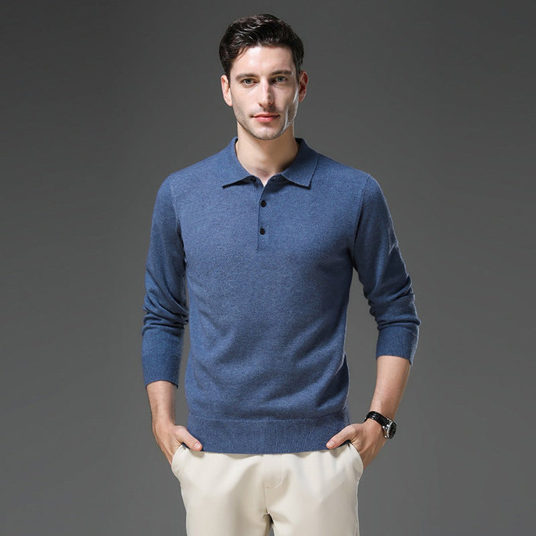 Pull polo homme élégant en maille façon cachemire à boutons – David – vue 9