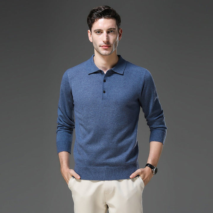 Pull polo homme élégant en maille façon cachemire à boutons – David – vue 9