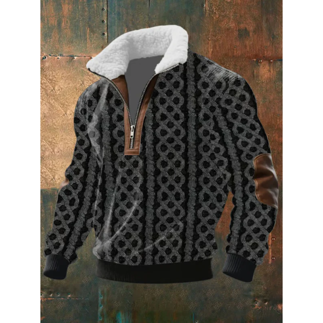 Pull homme en polaire à col haut doublé – Silvoro – Noir / Marron