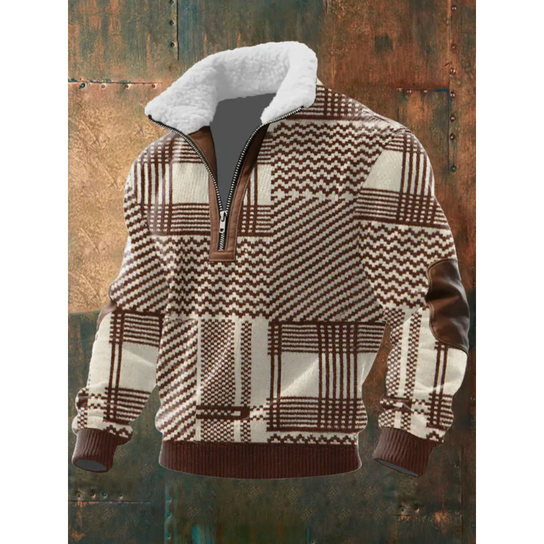 Pull homme en polaire à col haut doublé – Silvoro – Marron