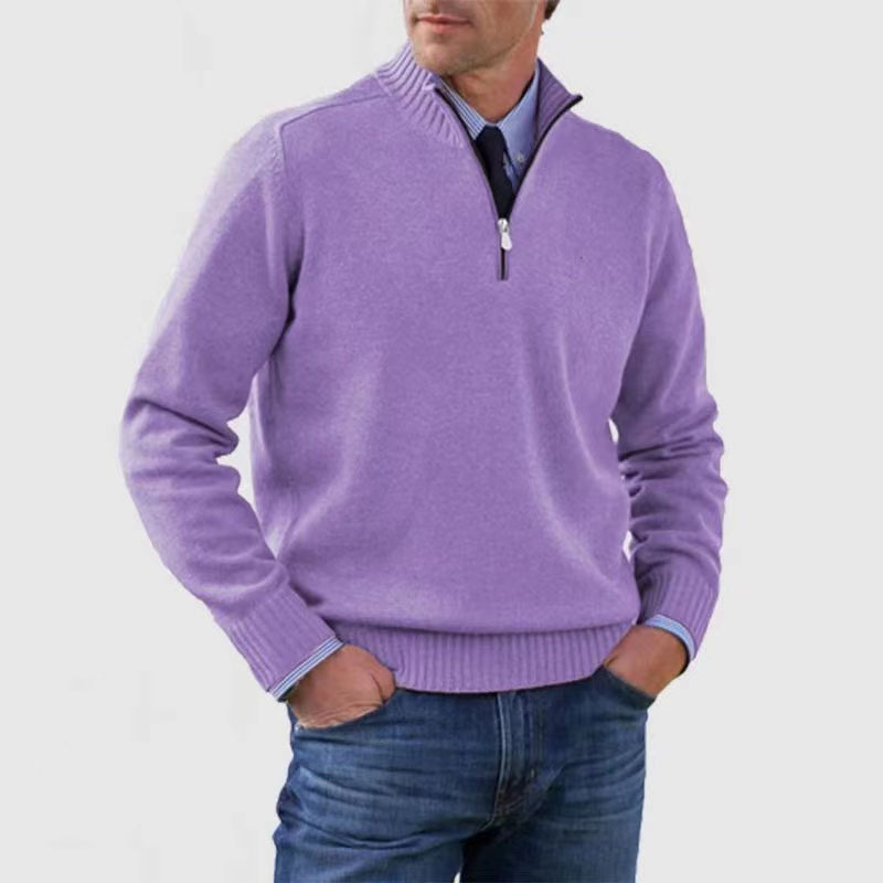 Pull demi-zip homme coupe classique en maille premium – Lucien – Violet