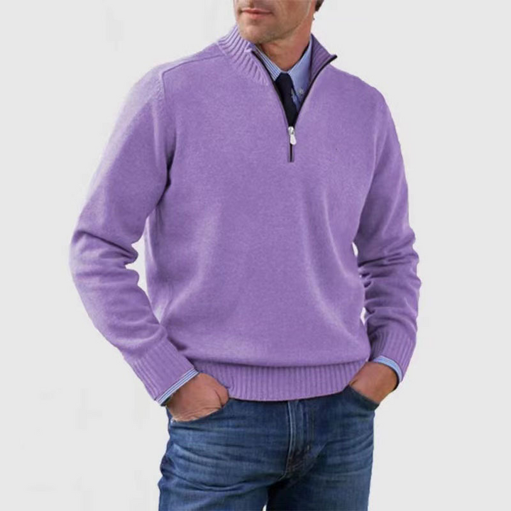 Pull demi-zip homme coupe classique en maille premium – Lucien – Violet