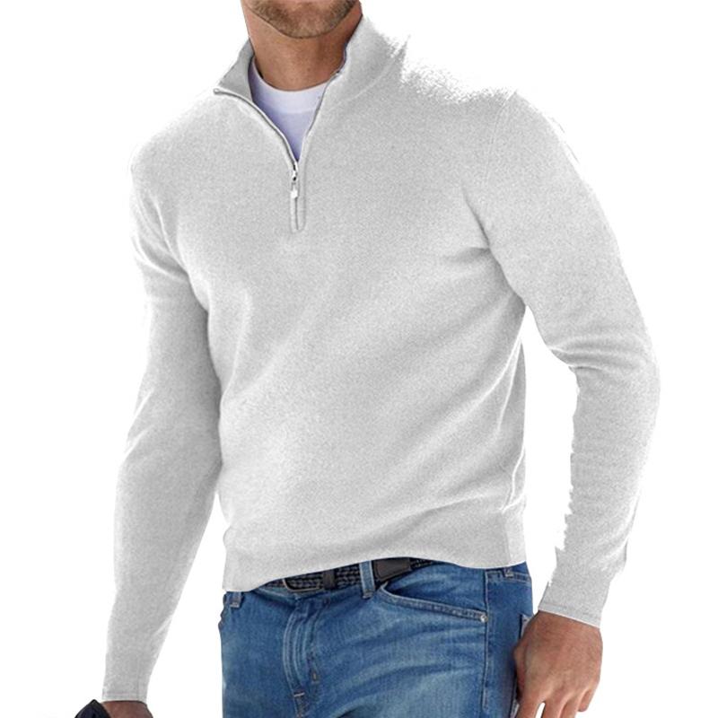 Pull demi-zip homme premium en maille côtelée – Erik – Blanc
