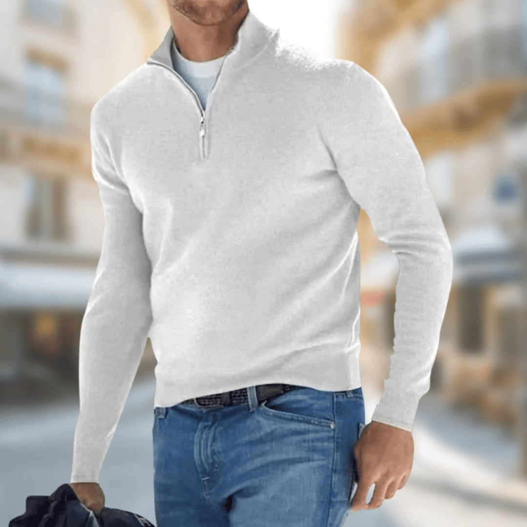 Pull homme léger en maille fine à quart de zip – Maximilian – Blanc