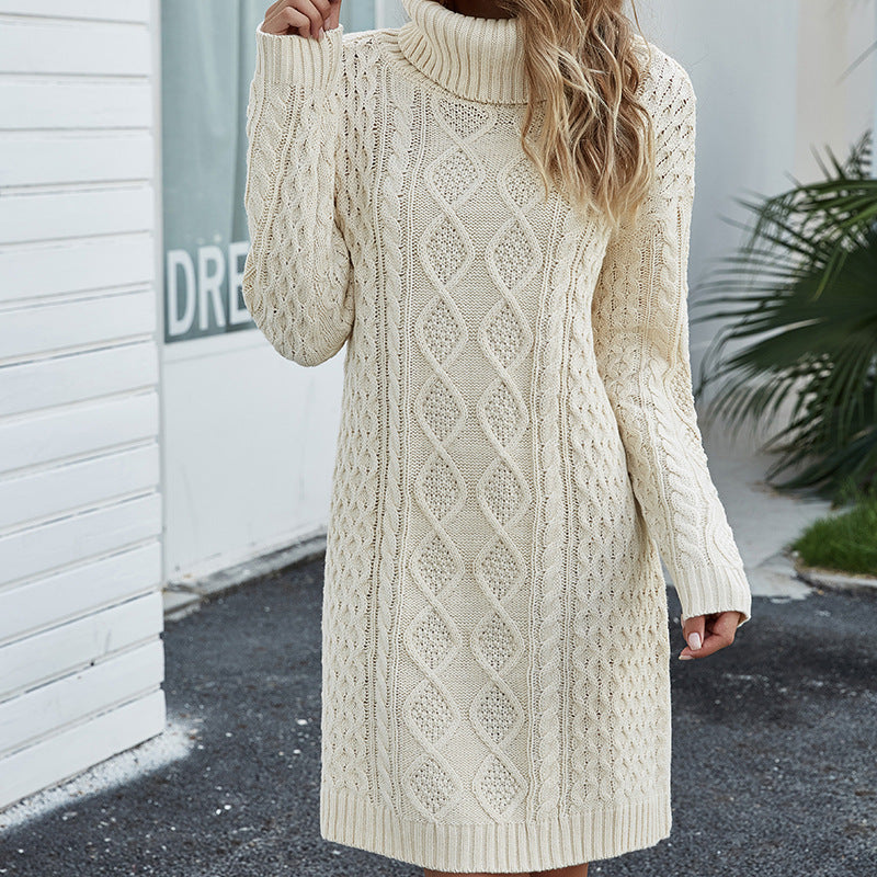 Robe pull femme beige en maille – Camille – Beige