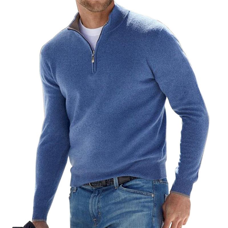 Pull demi-zip homme premium en maille côtelée – Erik – Bleu