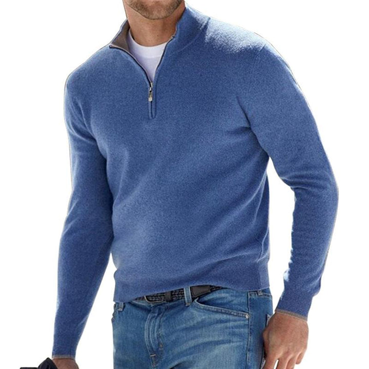 Pull demi-zip homme premium en maille côtelée – Erik – Bleu