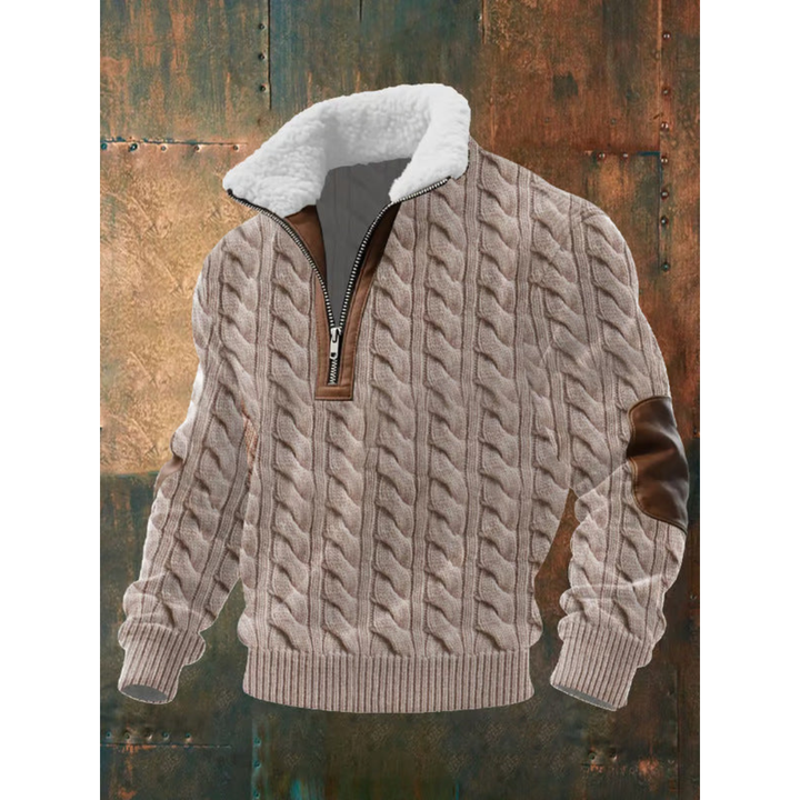 Pull homme en polaire à col haut doublé – Silvoro – Marron clair