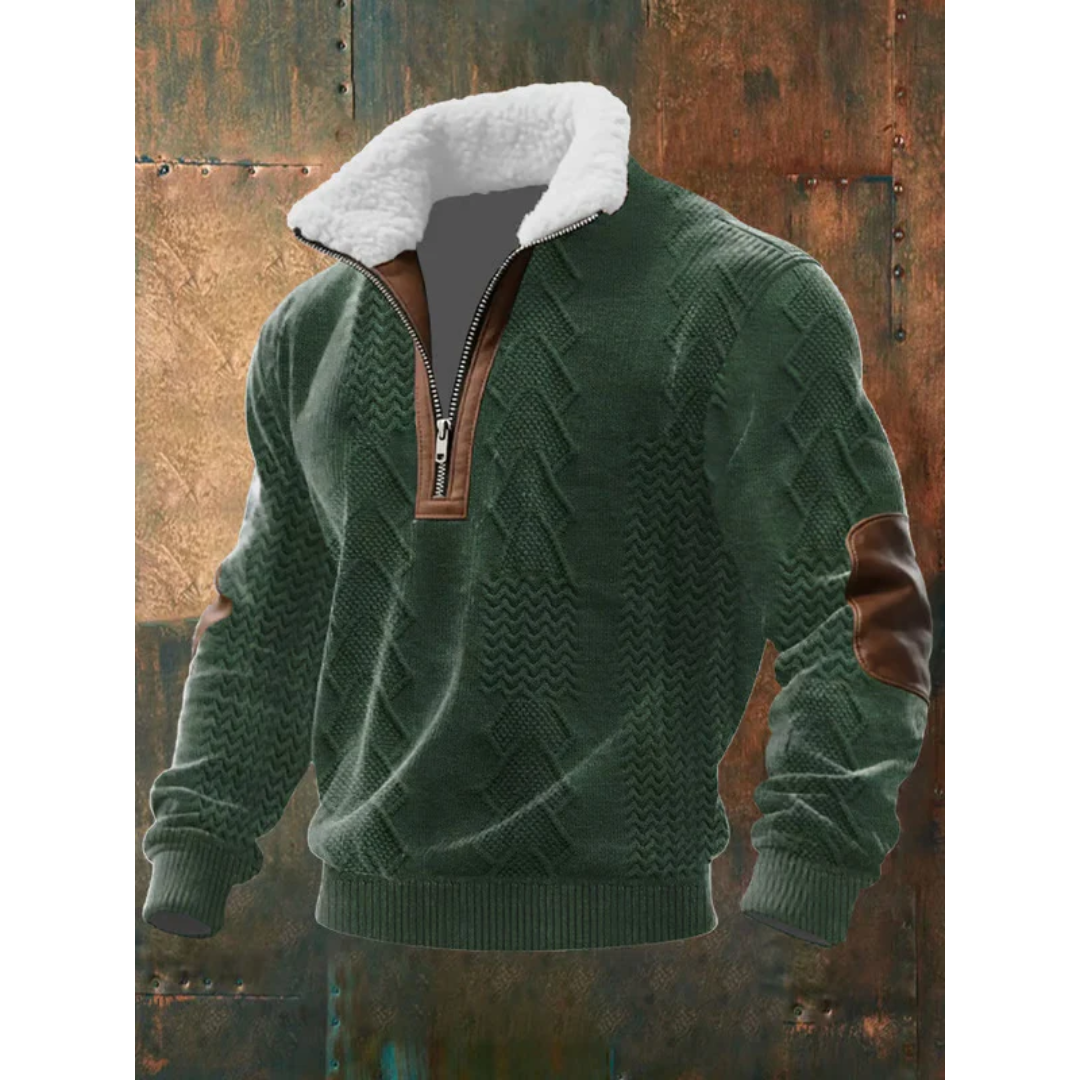 Pull homme en polaire à col haut doublé – Silvoro – Vert