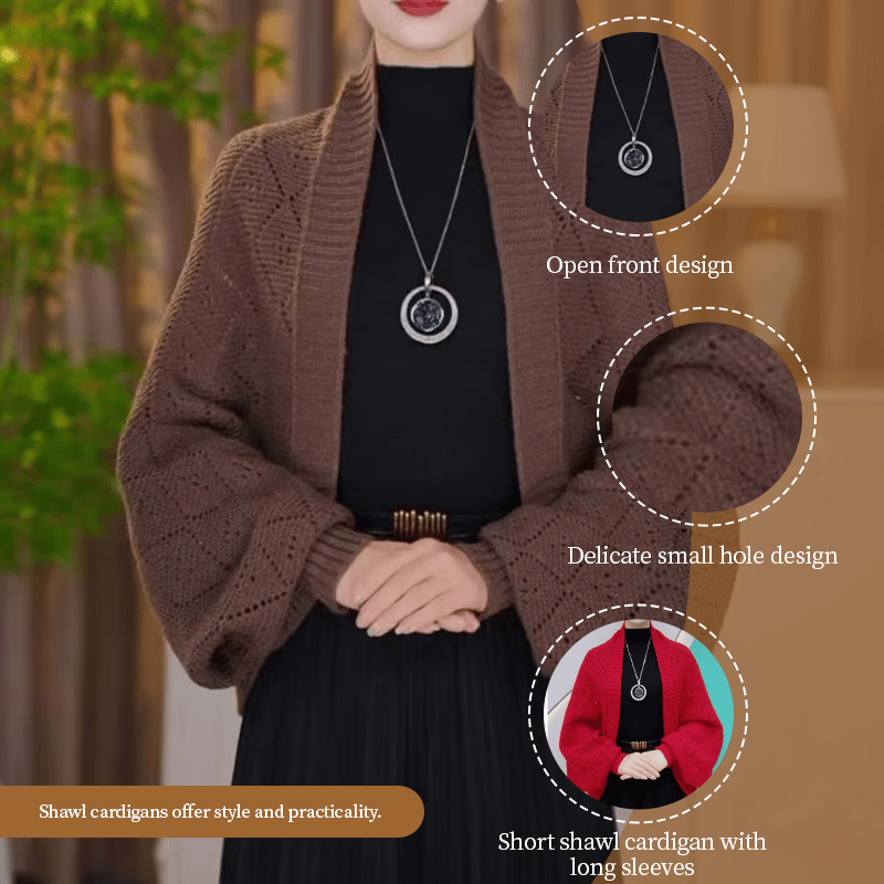 Gilet châle femme en maille ajourée à manches longues – Colette - vue 3