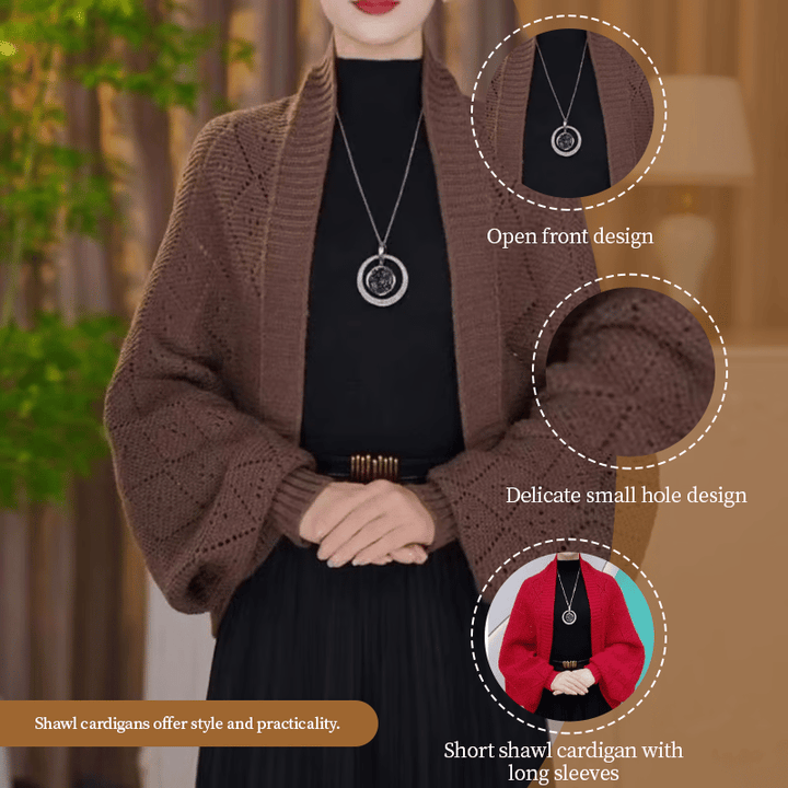 Gilet châle femme en maille ajourée à manches longues – Colette - vue 3