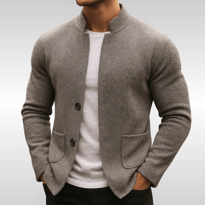 Cardigan en maille homme col mao à poches plaquées – Jules – Gris