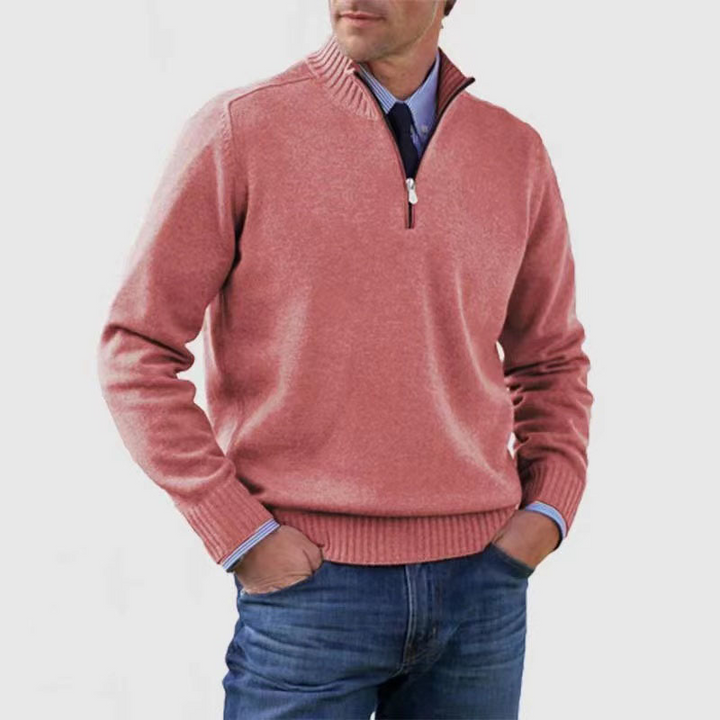 Pull demi-zip homme coupe classique en maille premium – Lucien – Rose