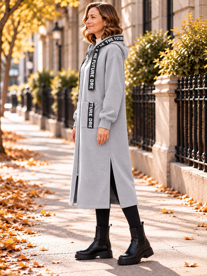 Manteau sweat long femme oversize zippé à capuche – Léonie - vue 9