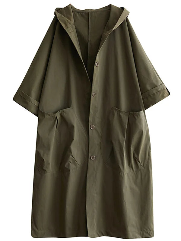 Trench long femme oversize à capuche et grandes poches plaquées – Apolline - Vert