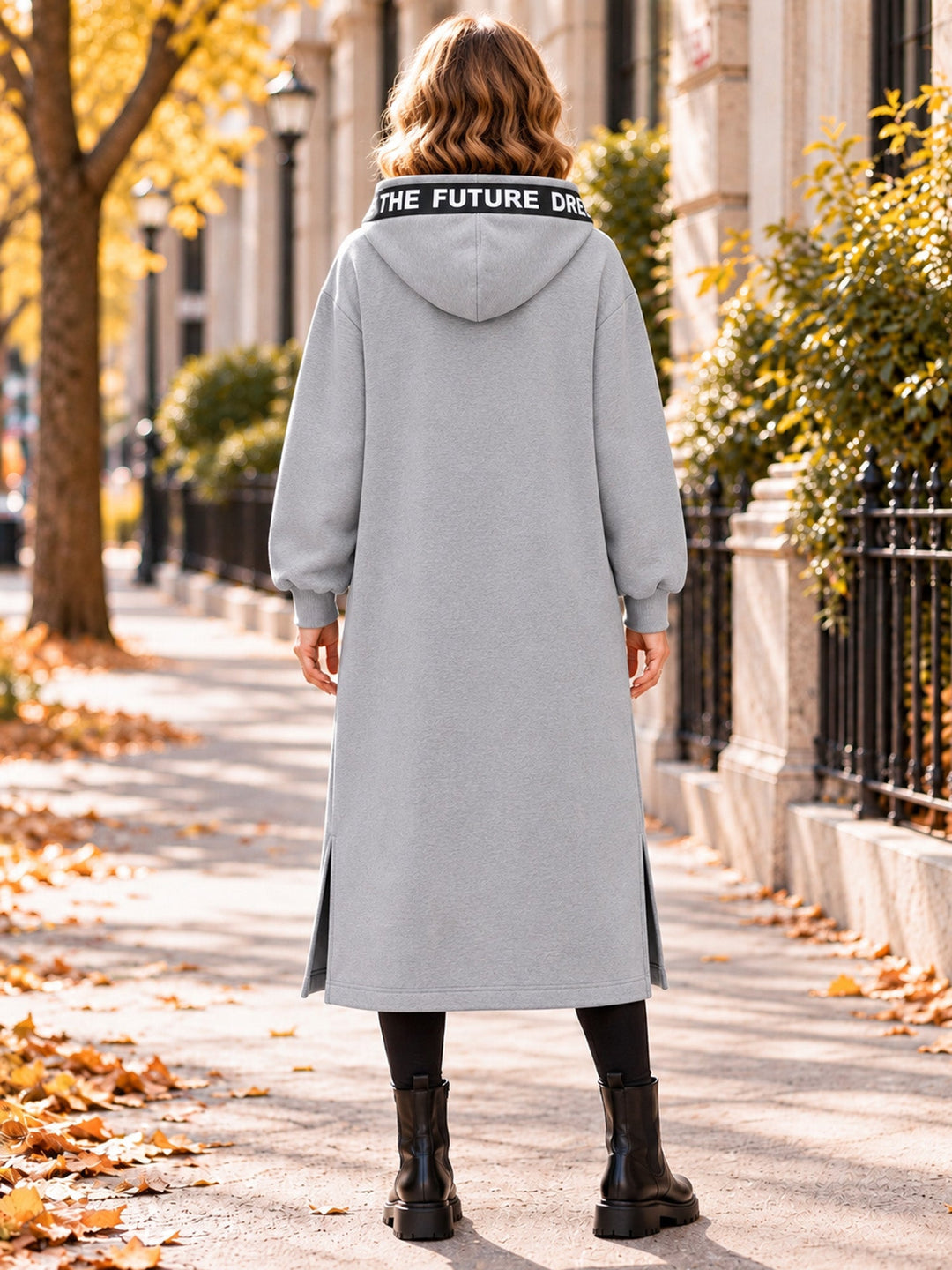 Manteau sweat long femme oversize zippé à capuche – Léonie - vue 10