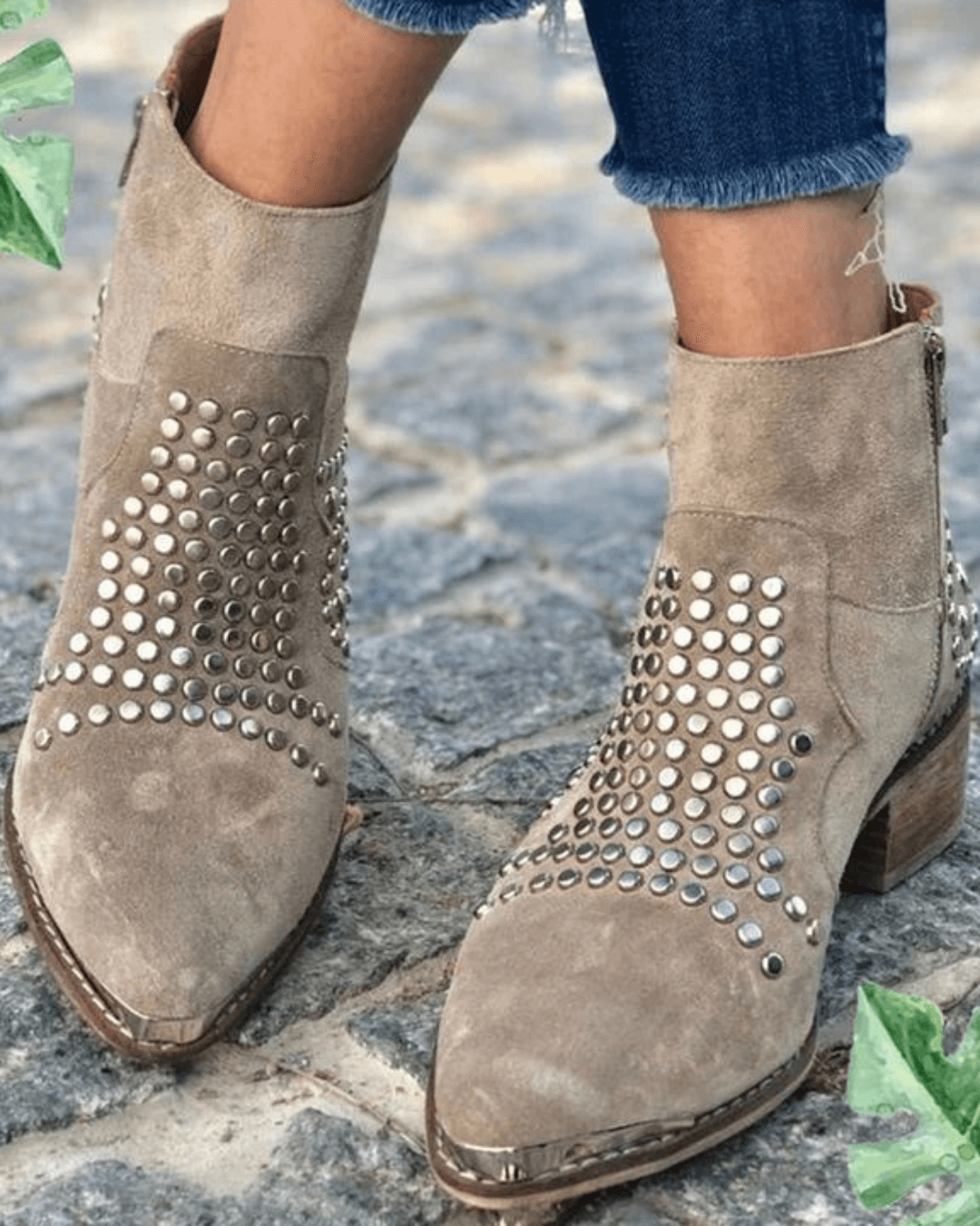 Bottines femme cloutées à bout pointu et talon épais – Nina – vue 2