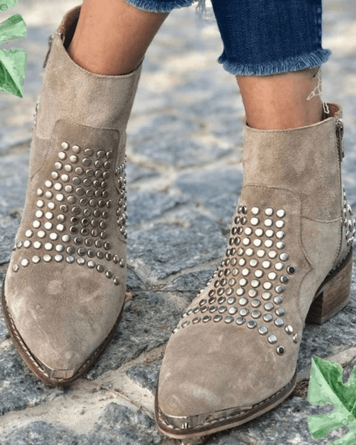 Bottines femme cloutées à bout pointu et talon épais – Nina – vue 2