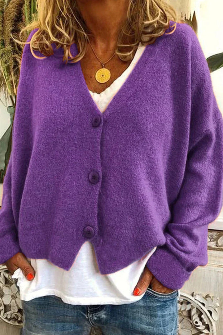 Cardigan femme en maille douce col V à boutons – Manon - Violet