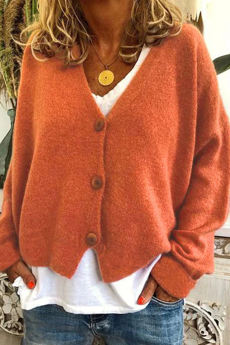 Cardigan femme en maille douce col V à boutons – Manon - Orange