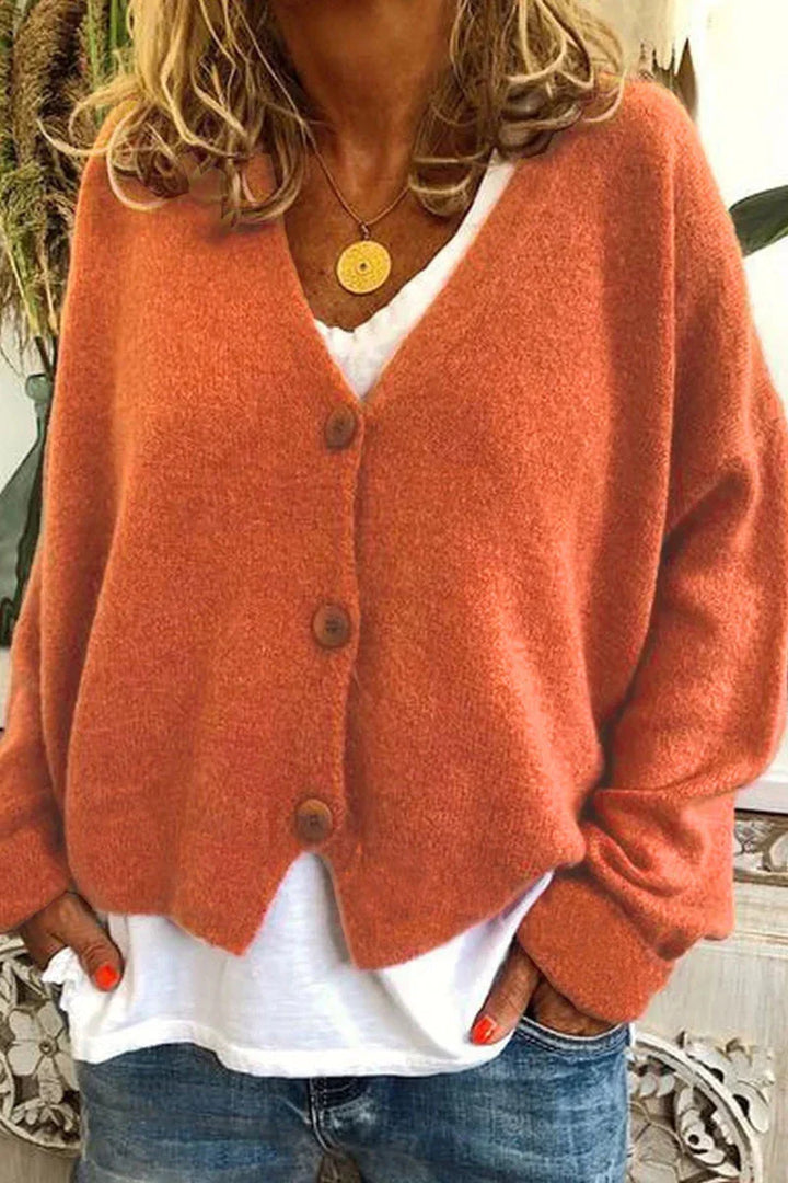 Cardigan femme en maille douce col V à boutons – Manon - Orange