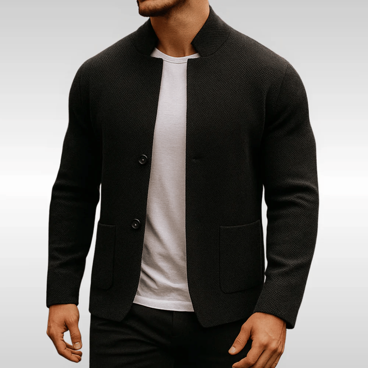 Gilet en maille structurée homme col mao – Victor – Noir
