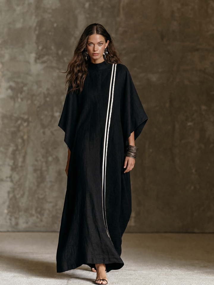 Robe longue femme minimaliste col montant à manches chauve-souris – Noir – vue 7