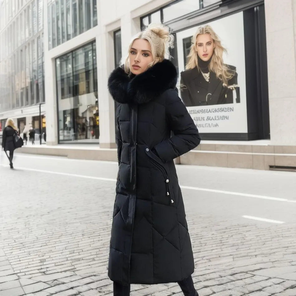 Manteau d'hiver long femme à capuche bordée de fourrure – Glamour – vue 5