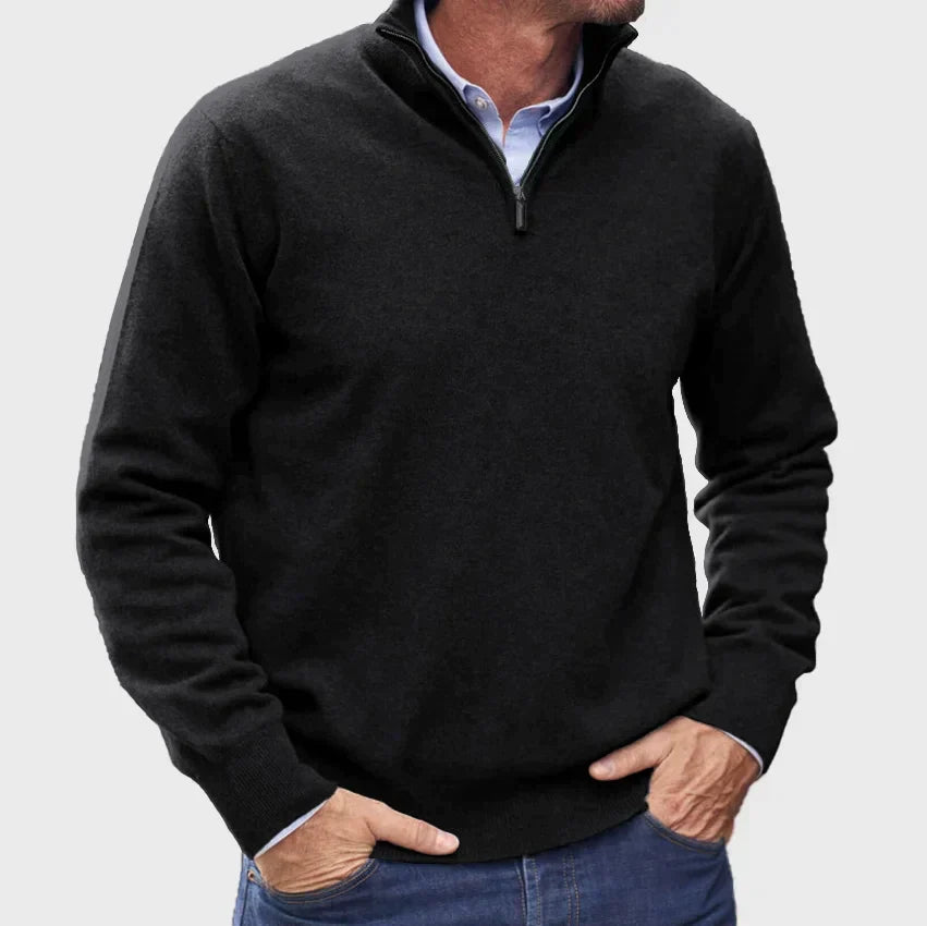 Pull homme douillet à col zippé moderne – Basile – Noir