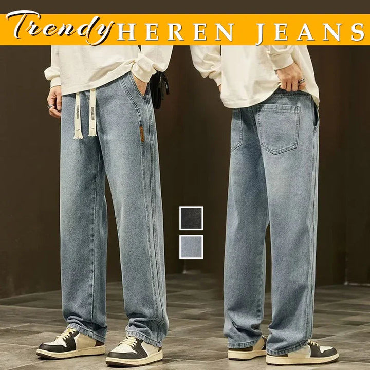 Jean droit homme coupe ample à taille élastique et cordon – Victor - vue 1
