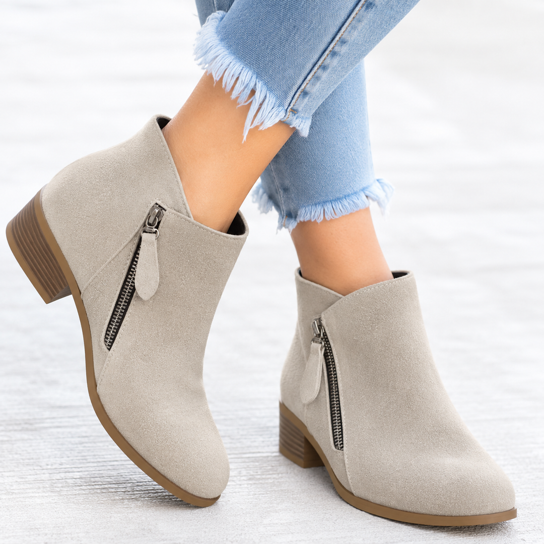 Bottines élégantes femme à soutien orthopédique et zip – Friana – Beige