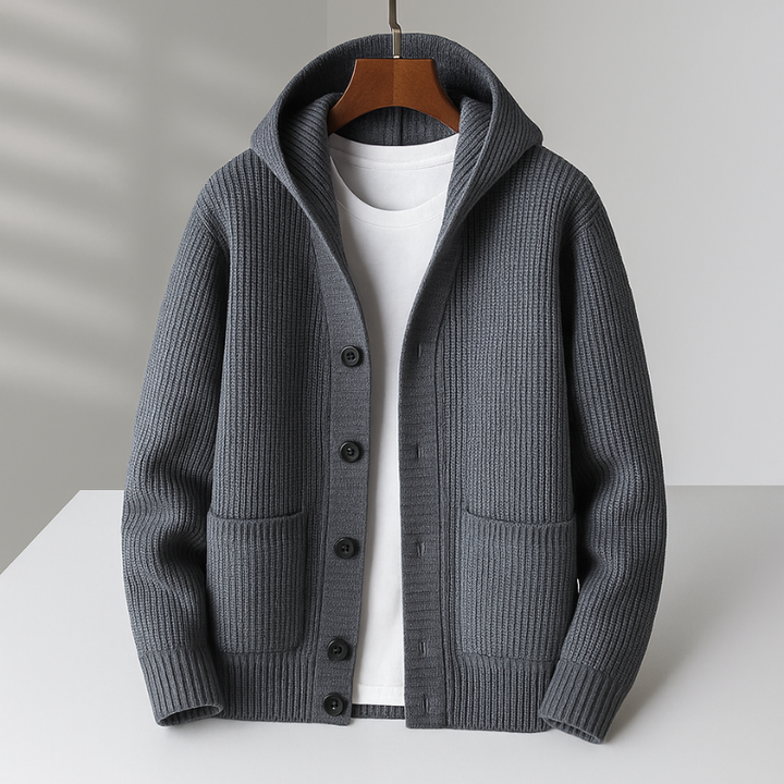 Cardigan à capuche homme en maille isolante – Nils – Gris