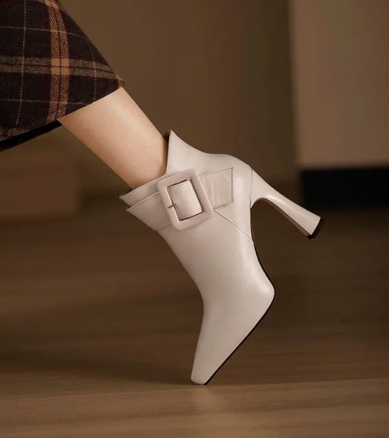 Bottines femme en cuir à bout pointu, boucle XXL et talon évasé – Garance – vue 7