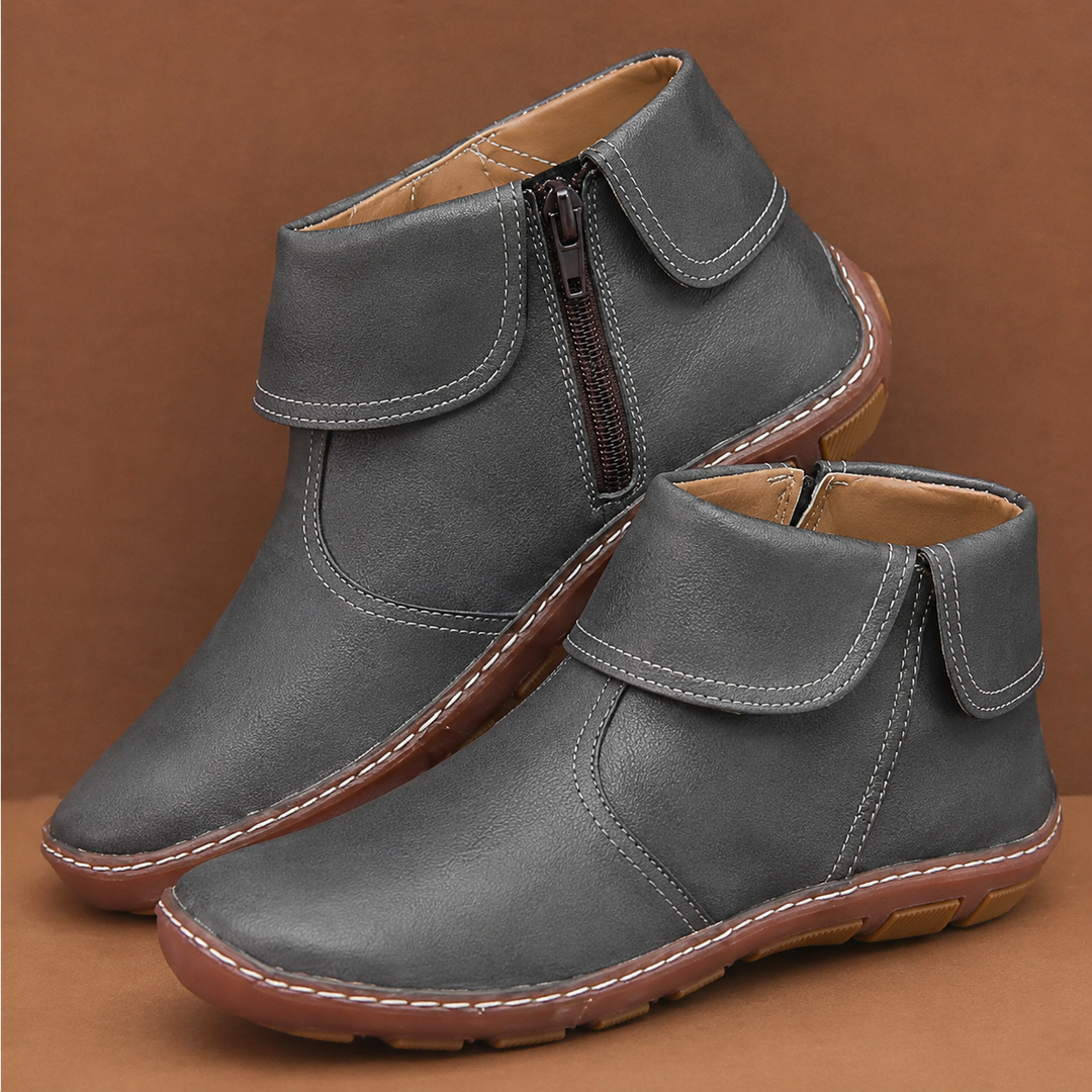 Bottines vintage femme confortables à doublure douce – Mirelda – Gris foncé (avec zip)