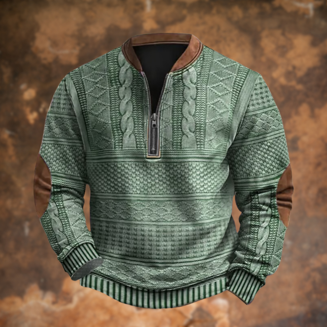 Pull homme d'hiver en maille texturée à col demi-zip – Jean – Vert