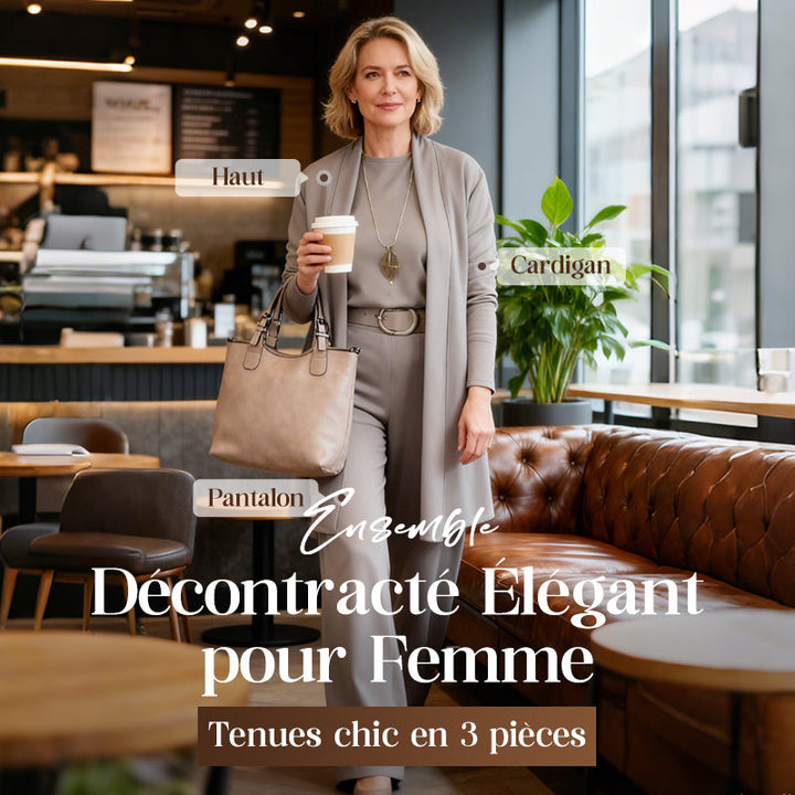 Ensemble 3 pièces femme gilet long, haut et pantalon à ceinture – Héloïse - vue 1