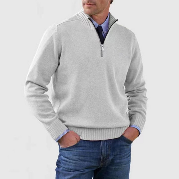Pull demi-zip homme coupe classique en maille premium – Lucien – Blanc